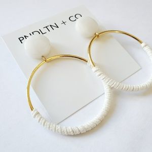 Quartz and gold faux leather wrapped gold hoops